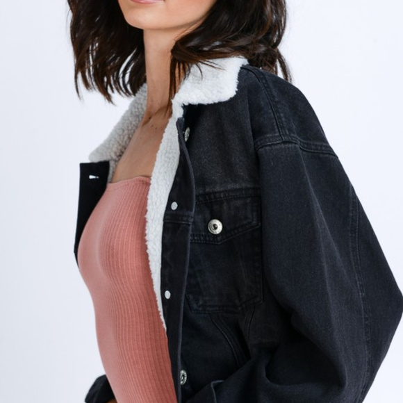 *1 LEFT*  Plush Denim Jacket, Sherpa Collar/Lining - Picture 6 of 7